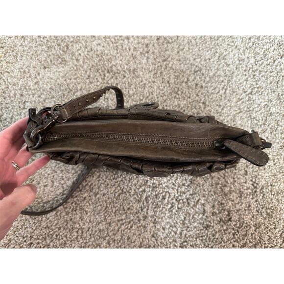 Frye Genuine Italian Leather Small Purse Bag Zip Gray Studded Removable Strap - Picture 8 of 13